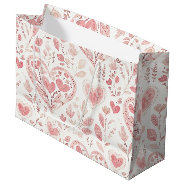 Pink Hearts Floral Love Large Gift Bag (Front Angled)