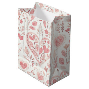 Pink Hearts Floral Love Valentine's Day Medium Gift Bag