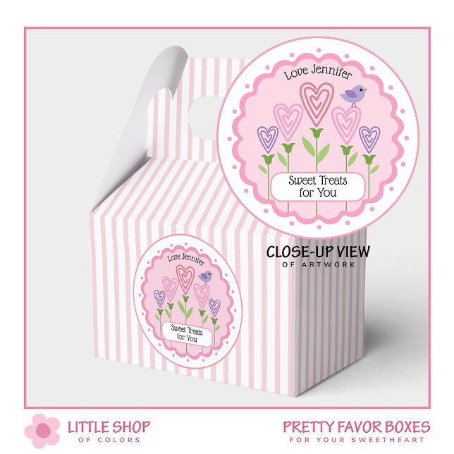 Pink Hearts Floral Stripes Valentine Favour Box (Creator Uploaded)