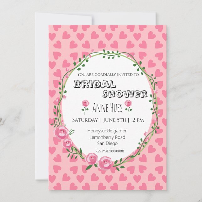  Pink Hearts Flower Bridal Shower Invitation Card (Front)