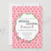  Pink Hearts Flower Bridal Shower Invitation Card