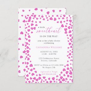 Pink Hearts Frame A litle Sweetheart Baby Shower Invitation