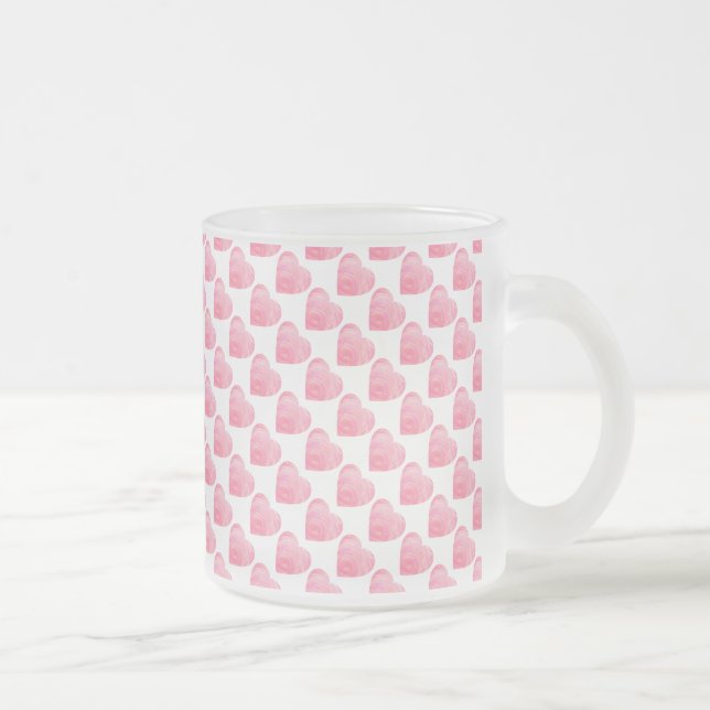 Pink Hearts Frosted Glass Coffee Mug (Right)