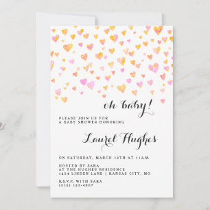 Pink Hearts Girl Baby Shower Invitation