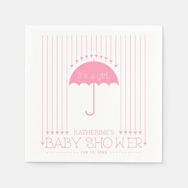 Pink Hearts Girl Baby Shower Party Paper Napkin (Front)