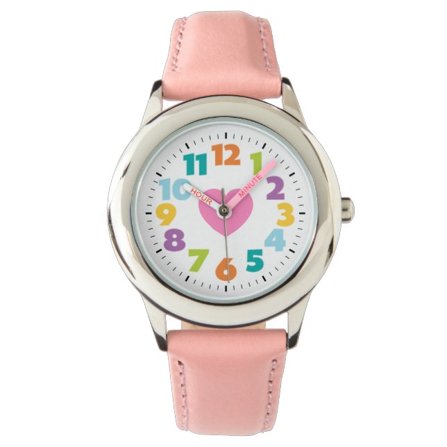 pink hearts girl's watch (Front)