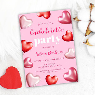 Pink Hearts Girly Cute Elegant Bachelorette Party Invitation