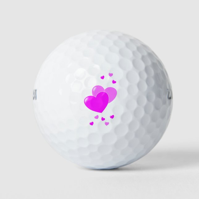 Pink Hearts Girly Golf Balls (Front)