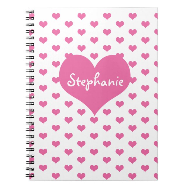 Pink Hearts Girly Name Personalised Notebook (Front)