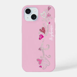 Pink Hearts Glitter Girly Girl iPhone 15 Case