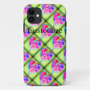 pink hearts green diamonds iPhone 11 case