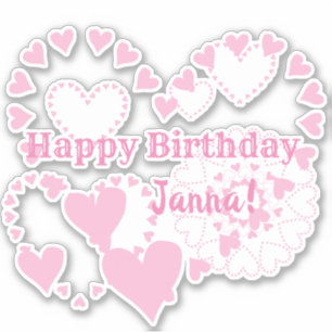 Pink Hearts Happy Birthday Matte White Stickers