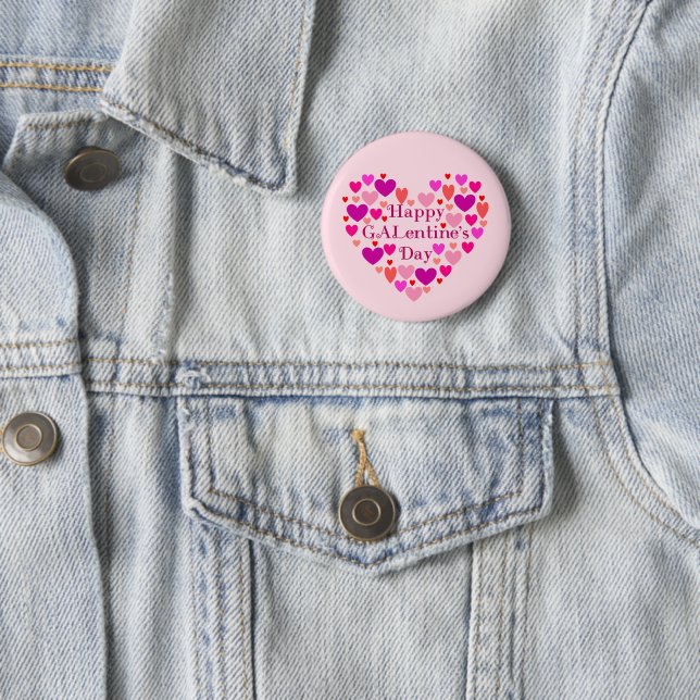 Pink Hearts Happy GALentines Day 6 Cm Round Badge (In Situ)