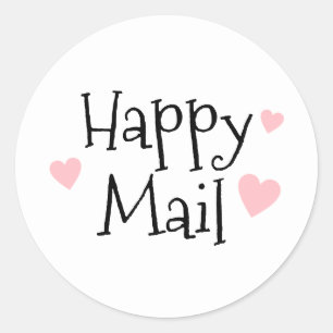 Pink Hearts Happy Mail Classic Round Sticker