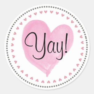 Pink Hearts Happy Mail Yay Classic Round Sticker