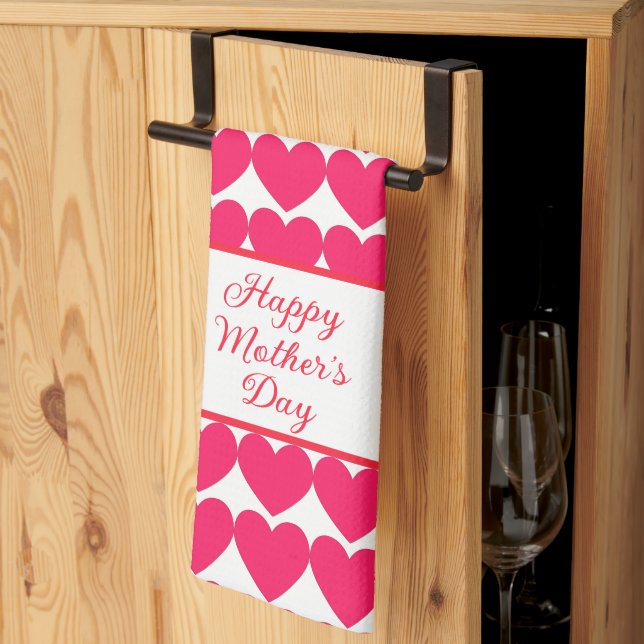 Pink hearts Happy Mother's Day kitchen towel (Thirds Fold)