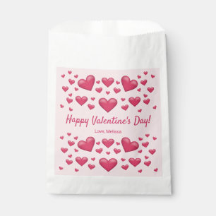 Pink Hearts Happy Valentine's Day & Custom Text Favour Bags