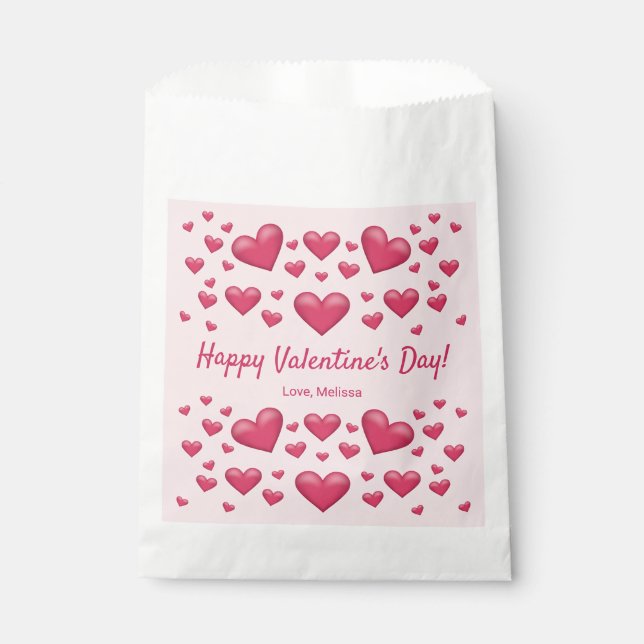 Pink Hearts Happy Valentine's Day & Custom Text Favour Bags (Front)