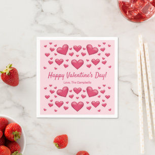 Pink Hearts Happy Valentine's Day & Custom Text Napkin