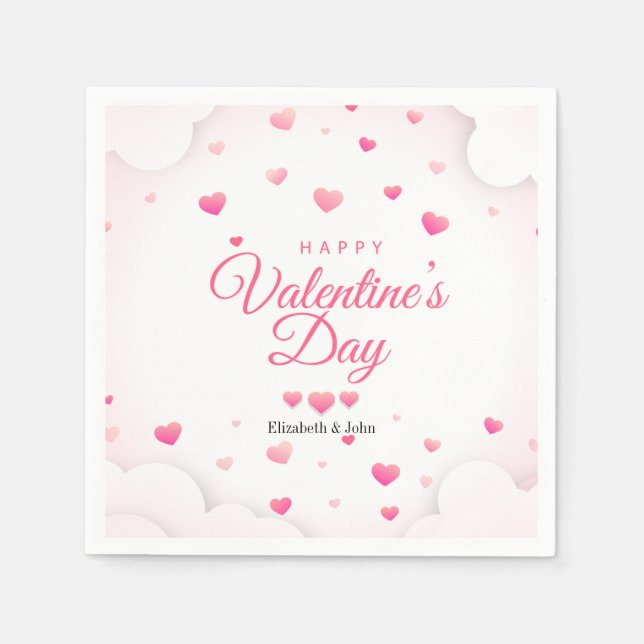 Pink Hearts Happy Valentine's Day Napkin (Front)