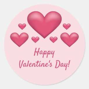Pink Hearts & Happy Valentine's Day Text Classic Round Sticker