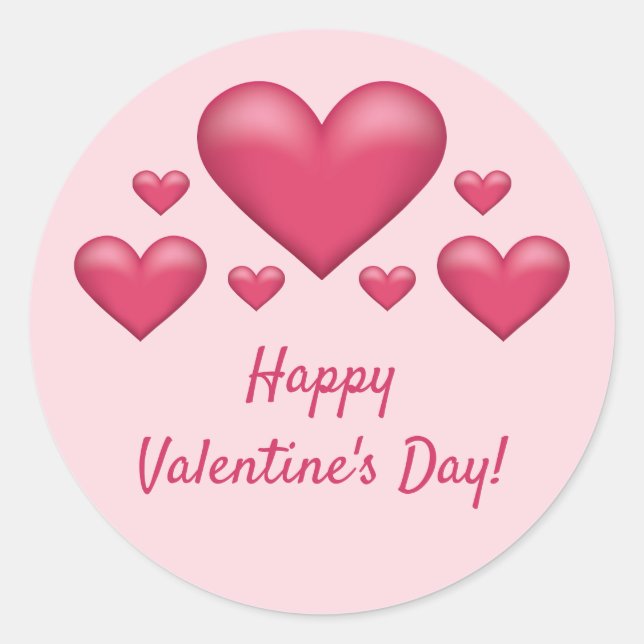 Pink Hearts & Happy Valentine's Day Text Classic Round Sticker (Front)