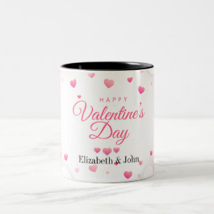 Pink Hearts Happy Valentine's Day Two-Tone Coffee Mug