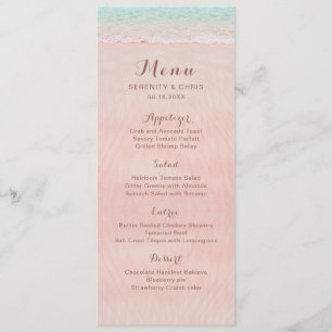 Pink hearts in the sand destination beach wedding menu