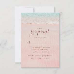 Pink hearts in the sand destination beach wedding RSVP card
