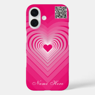 Pink Hearts iPhone Case with Your Name and QR Code