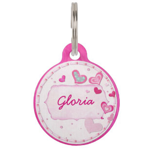 Pink Hearts Jewelled PERSONALIZED CONTACT Pet Tag