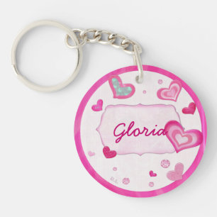 Pink Hearts Jewelled TWEEN PERSONALIZED Sweet 16 Key Ring