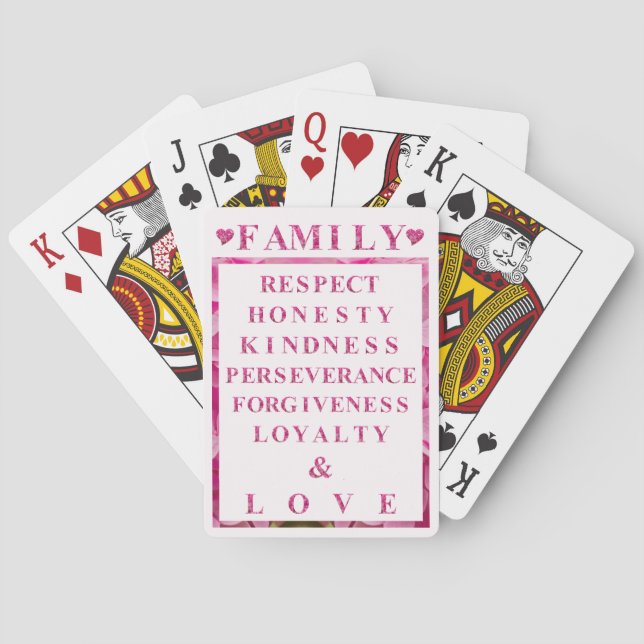 Pink Hearts & Lettering, Family Values Game Night Playing Cards (Back)