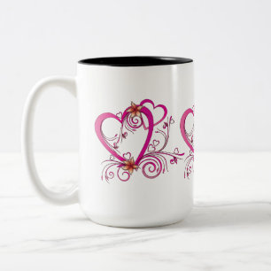 Pink Hearts Linked Two-Tone Coffee Mug