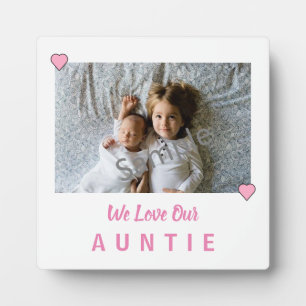 Pink Hearts Love Auntie Photo Plaque