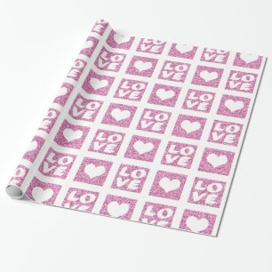 Pink Hearts Love Faux Glitter Wrapping Paper