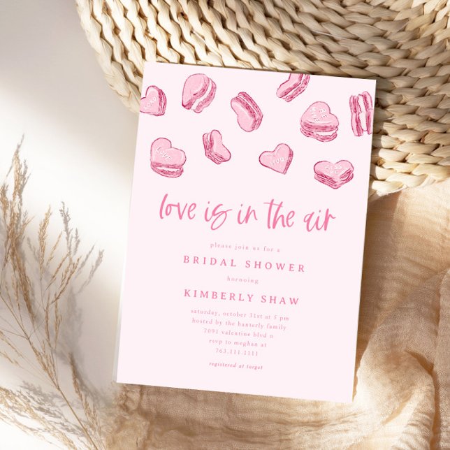 Pink Hearts Love Is In The Air Bridal Shower Invitation (Creator Uploaded)