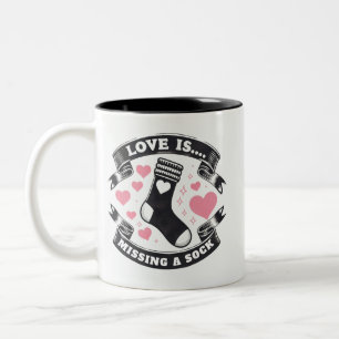 Pink hearts love is missing a sock Two-Tone coffee Mug