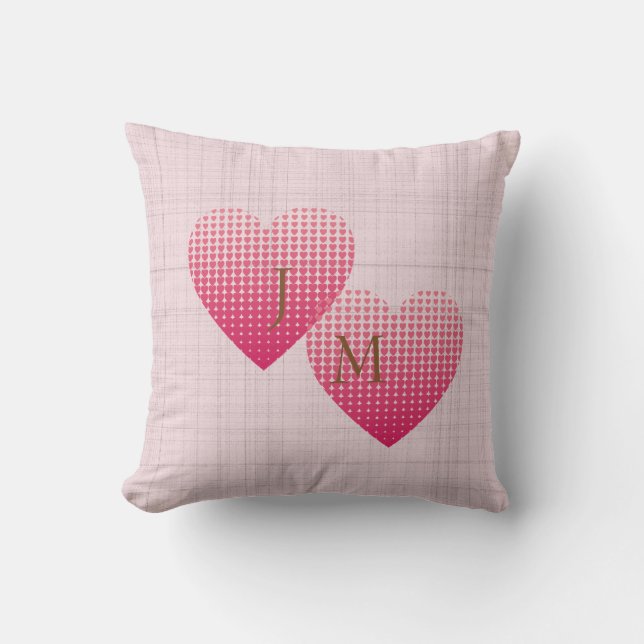Pink hearts love personalised monogram cushion (Front)