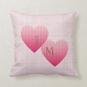 Pink hearts love personalised monogram cushion