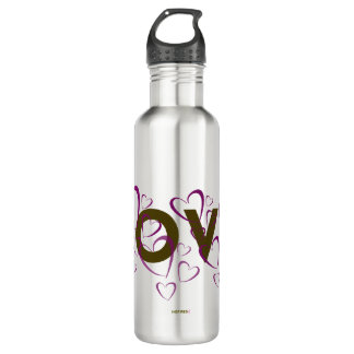 Pink Hearts Love Water Bottle
