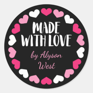 Pink Hearts Made with Love Custom Name Classic Round Sticker