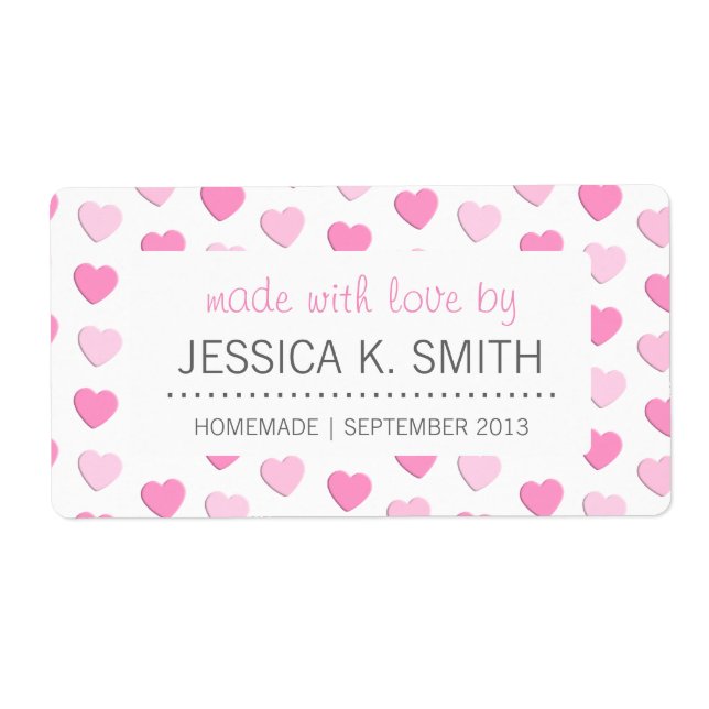 Pink Hearts Made with Love Homemade Canning Jar (Front)