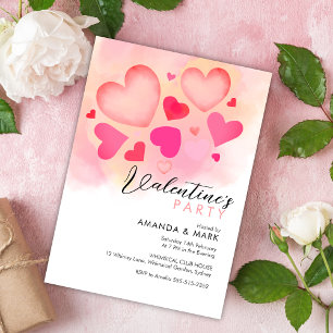 Pink Hearts Modern Valentine's Party invitation
