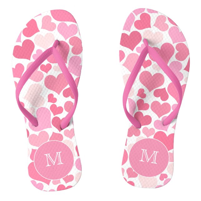 Pink Hearts Monogram Flip Flops (Footbed)