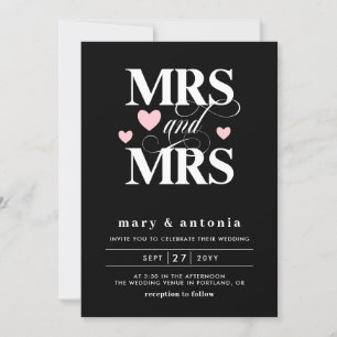 Pink Hearts Mrs & Mrs Lesbian Wedding Two In One Invitation