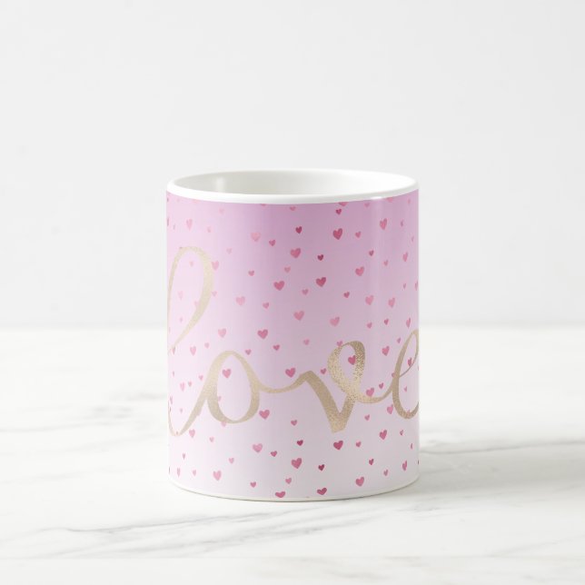 Pink Hearts Ombre Gold Love Coffee Mug (Center)