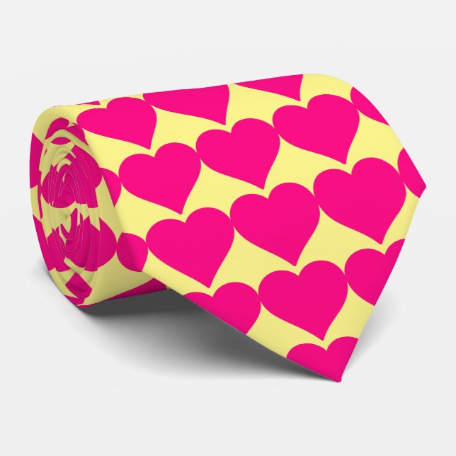 Pink hearts on a Yellow background. Tie (Rolled)