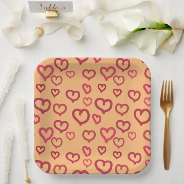 Pink Hearts on Any Background Colour Paper Plates  (Wedding)