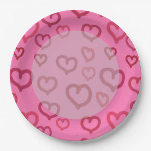Pink Hearts on Any Background Colour Paper Plates